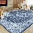 thumbnail image 2 of CAROMIO Boho Vintage Rug for Bedroom Machine Washable Throw Rug Low Pile Soft Carpet Non Slip Accent Rug for Dinning Room Living Room, 9' x 12' Blue, 2 of 6
