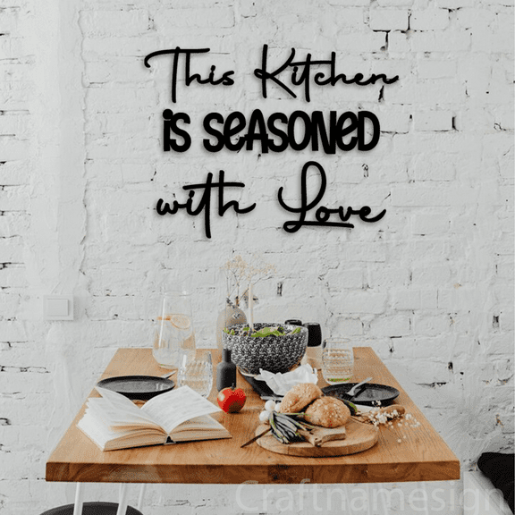 Craftnamesign This Kitchen Is Seasoned with Love Metal Wall Sign, Kitchen Decor Wall Art