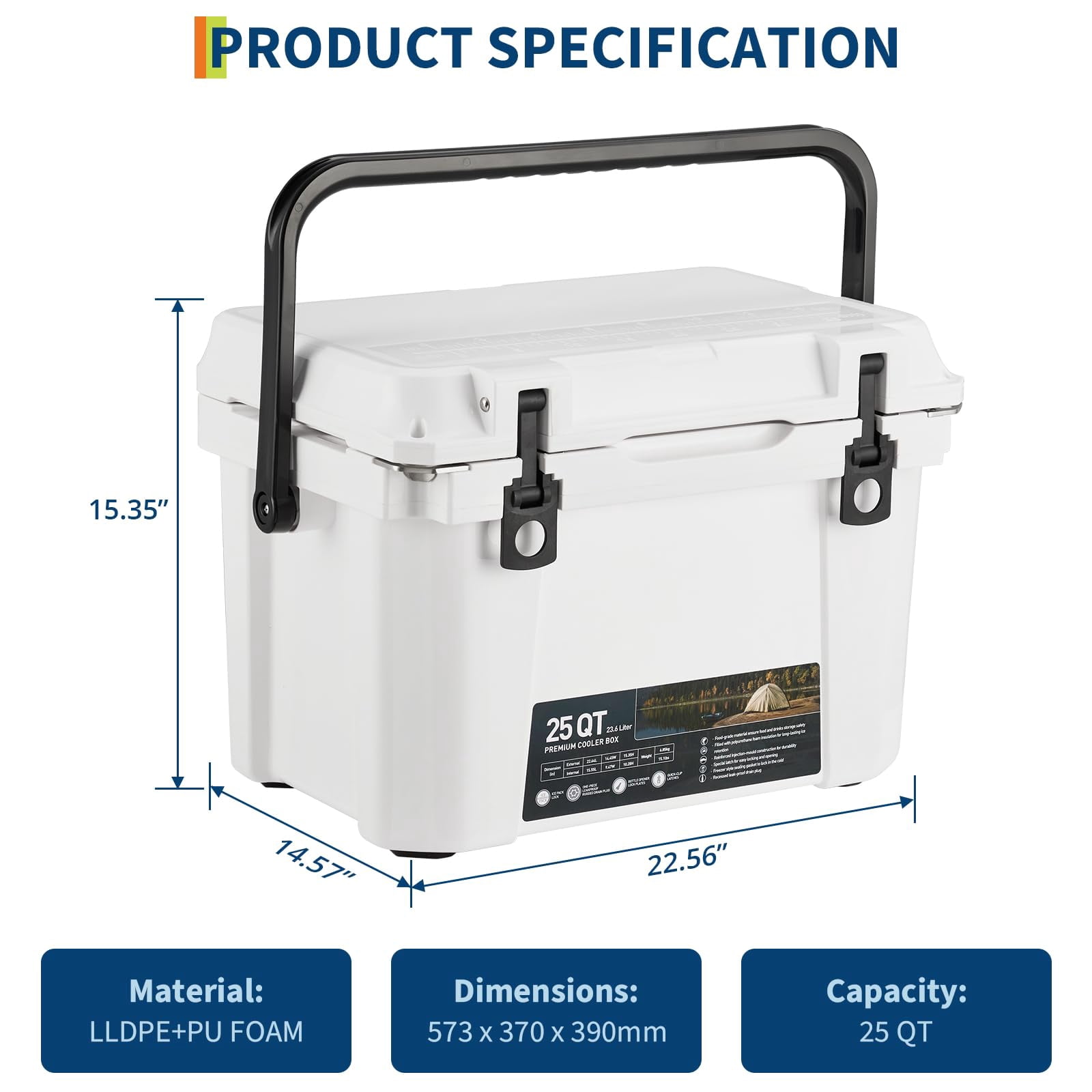 Litake 25 Quart Hard Camping Cooler, Portable Insulated Ice Chest Cooler Box with Heavy Duty Handle, 5-Day Ice Retention, Great for Beach, Camping, Picnic, BBQ, Fishing