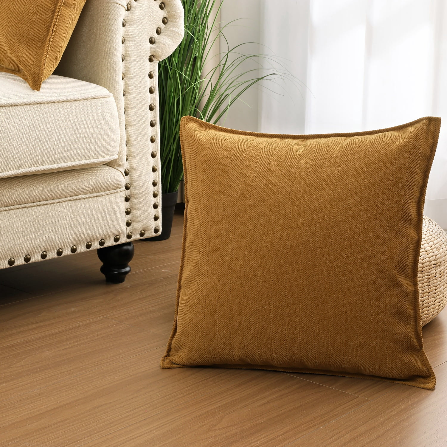 Set of 2 Decorative Pillows for Sofa, Yamaziot Throw Pillows Cushion for Couch Living Room Sofa Pillow Accent Pillow, 18"x18", Solid Yellow, Chenille, with Inserts
