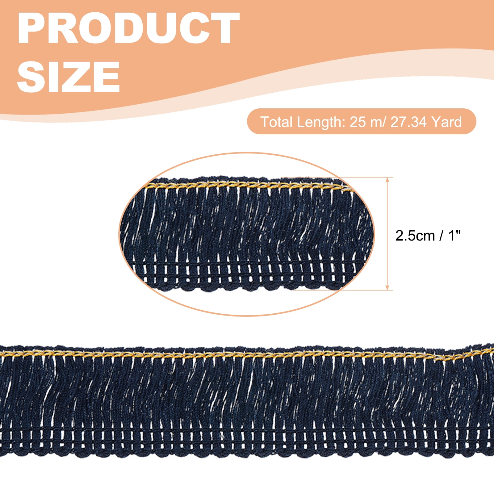Uxcell 27 Yard 1 Inch Tassel Fringe Trim Polyester Lace Ribbon Sewing Trim for Clothing Cushions Pillow Curtain Home Decorations DIY Crafts, Navy Blue
