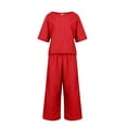 thumbnail image 5 of Feancey Women's 2 Piece Cotton Linen Set Summer Short Sleeve Tshirt and Wide Leg Capri Pants Lounge Outfits Loose Fit Casual Two Piece Sets Red XXL, 5 of 7