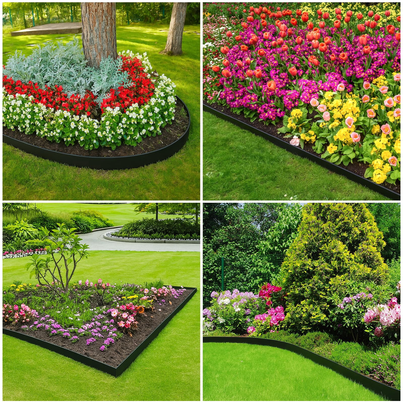 Landscape Edging Kit 33FT 1.5in Tall with 50 Spikes, No-Dig Plastic Flexible Edge Border for Landscaping, Lawn, Garden, Flower Beds, Yard, Black,1pack 33ft