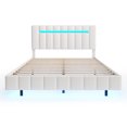 thumbnail image 5 of Sesslife Floating Bed Frame with LED Lights, Modern Upholstered Platform LED Bed Frame, Noise-Free, No Box Spring Needed(White), 5 of 8