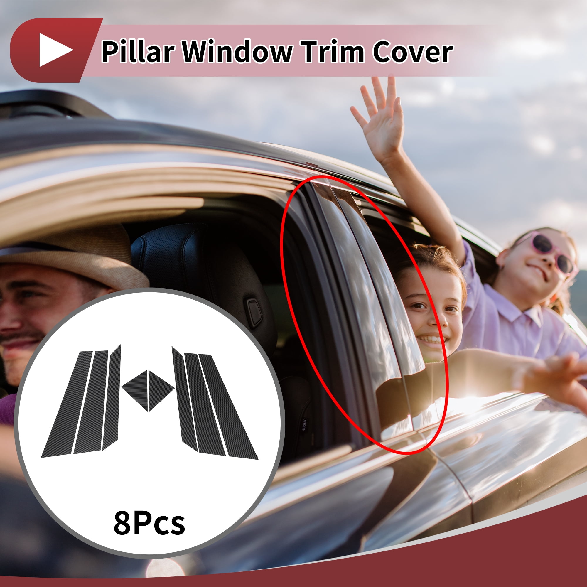Unique Bargains 8Pcs Door Pillar Window Trim for Jaguar XJ 2011-2019 Black Carbon Fiber