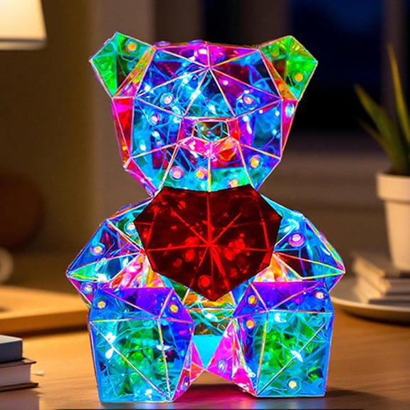 Elainilye Glowing Bear Ornament Colorful LED Light Up For Girlfriend Gift Christmas Decor Home Desk Shelf Valentine's Day Present And Party Decorations