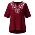 thumbnail image 3 of Tmtolofot Basic Loose Fit T-Shirts For Women Solid Color Cotton Linen Tshirts Womens Turn Down Collar Short Sleeves Tees Female Casual Comfy Tunic Tops,3_Wine,Small, 3 of 3