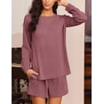 thumbnail image 3 of Ekouaer 2 Pieces Lounge Set for Women Long Sleeve Pajamas Top and Shorts Matching Sets Outfits with Pockets, 3 of 5