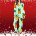 thumbnail image 2 of successthop Pineapple Pajamas Women Long Sleeve Lapel Button Up Sleepwear and Pj Pant Print Nightwear with Pockets Green, 2 of 7