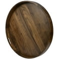 thumbnail image 3 of KINGCRAFT 26 x 26 inches Extra Large Round Ottoman Table Tray Wooden Solid Serving Tray with Handle Black Walnut Circle Platter Decorative Tray for Oversized Ottoman Home Breakfast in Bed Tea Coffee, 3 of 5