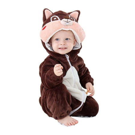 

DeHolifer Infant Baby Boys Girls Clothing Zipper Hooded Jumpsuit Romper Long Sleeve Onesie Outfit Fall Winter Warm Clothes Brown for 0-36 Months