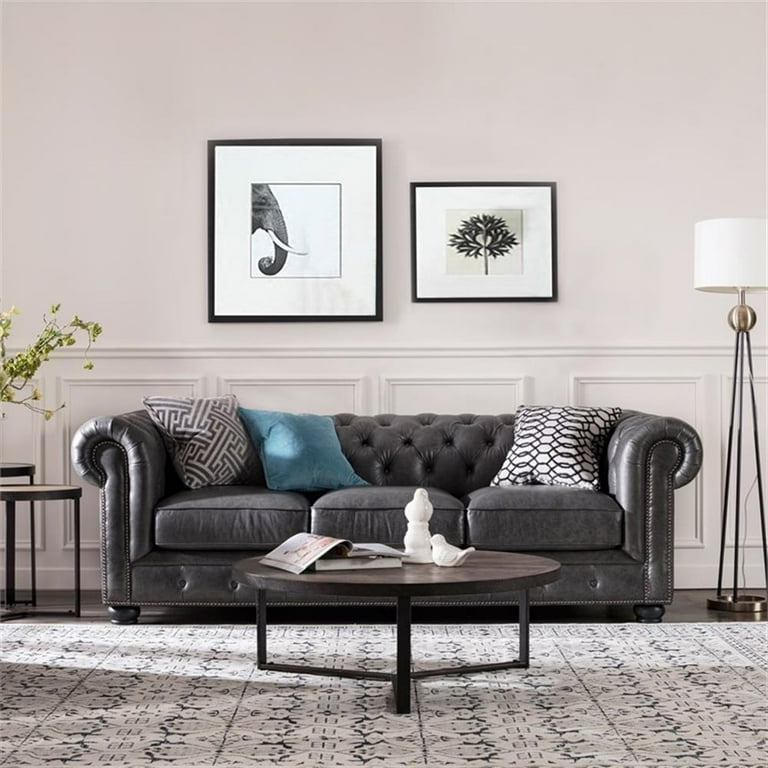 ピース　チェスターフィールド　アメリカ Amazon.com: 88.5-inch Chesterfield Sofa, PU Faux Leather