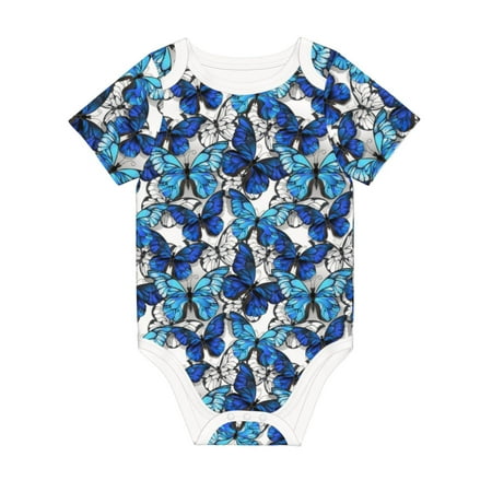 

Coaee Blue and White Butterflies for Soft Cotton Baby Short-Sleeve Bodysuit Baby Girls Boys Bodysuit Romper