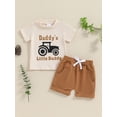 thumbnail image 3 of vera natura Little Boys Summer Shorts Sets Short Sleeve Letter Tractor Print Tops and Drawstring Shorts Sets, 3 of 9