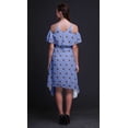 thumbnail image 2 of Bimba Blue Geometric Print Cold Shoulder Women Swing Tunic Flutter Sleeve Midi Dress - Medium, 2 of 6