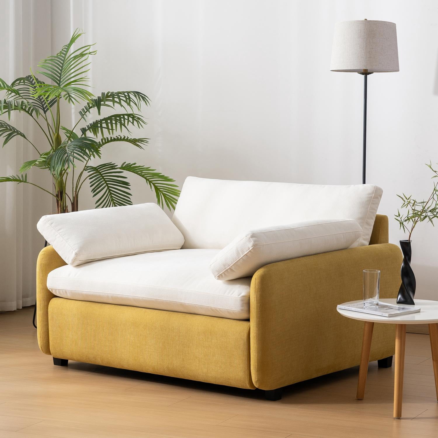 50" Oversized Single Sofa Chair,Chenille Accent Chair,Modern Upholstered Comfy Armchair with Pillows for Living Room,Apartment,Bedroom,Yellow
