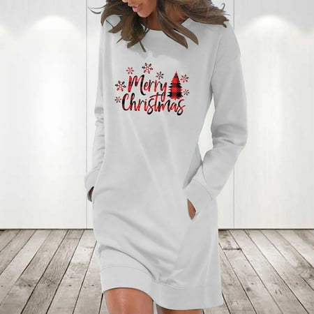 

jsaierl Sweatshirt Dress Women Christmas Long Sleeve Winter Dresses Holiday Print Shirt Dress Casual Bodycon Dresses Christmas Gift for Teen Girls