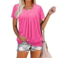 thumbnail image 2 of MIXUE Womens Tops Summer Solid Color Round Neck Short Sleeve Pleated Loose Fit Casual Tee Shirts Streetwear,Pink,S, 2 of 6
