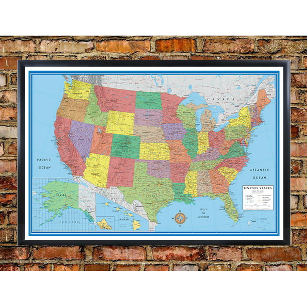 24x36 United States Usa Us Classic Elite Push Pin Travel Wall Map
