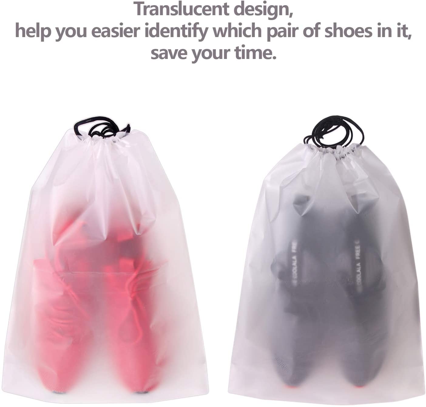 Set of 12 Portable Translucent Shoe Bags for Travel Large Clear Shoes Pouch Storage Organizer with Drawstring for Men and Women