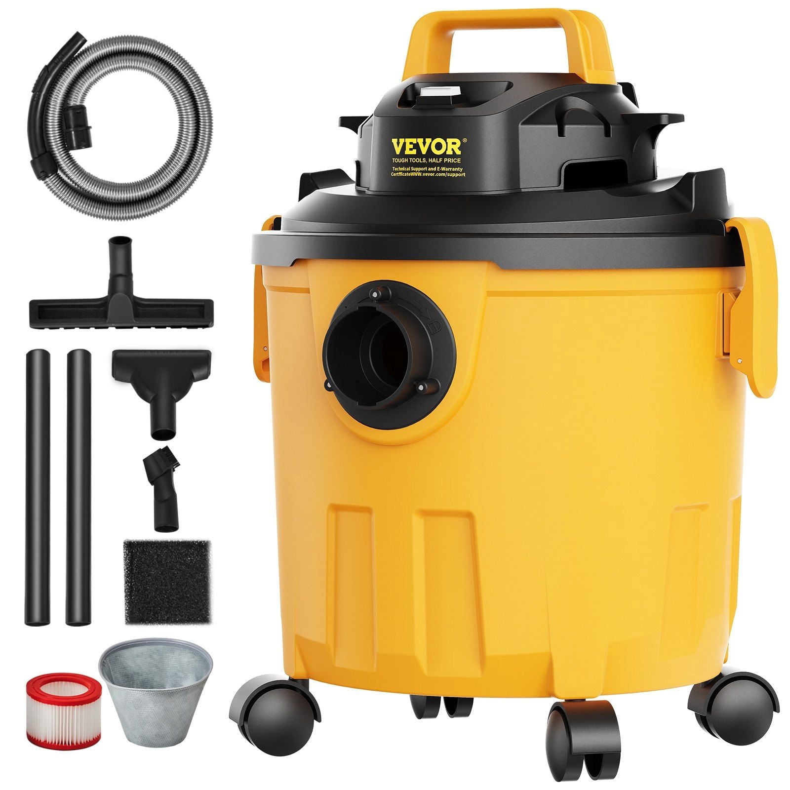 5 Gal 6HP Wet/Dry Shop Vacuum - Powerful Suction & Blower, 2-in-1 Nozzle for Carpet, Pet Hair, Car Cleaning - Compact & Portable