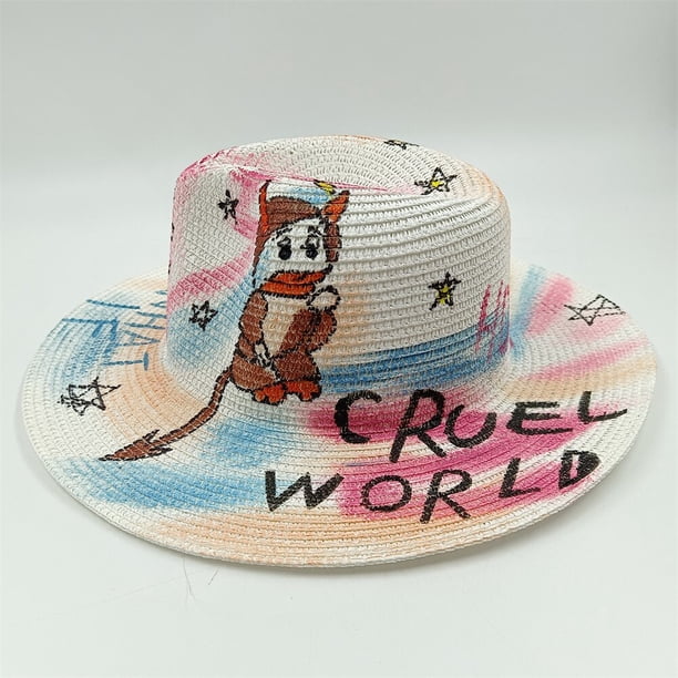 Sombrero pintado a mano para mujer, gorro de paja de ala ancha, informal, para vacaciones al aire libre, Playa qym unisex