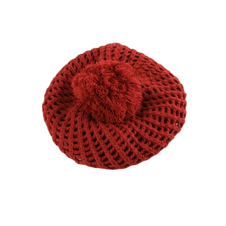 - Winter Knit Warm Beret Crochet Beanie with Fuzzy Ball Top 811HB