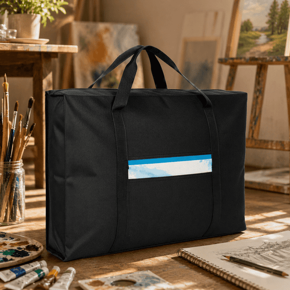 LAVFOX 20x26 Art Portfolio Tote, Lightweight Weather-Resistant Artwork Carrying Case with Handles for Posters, Sketching Boards, and Drawing Supplies, Black