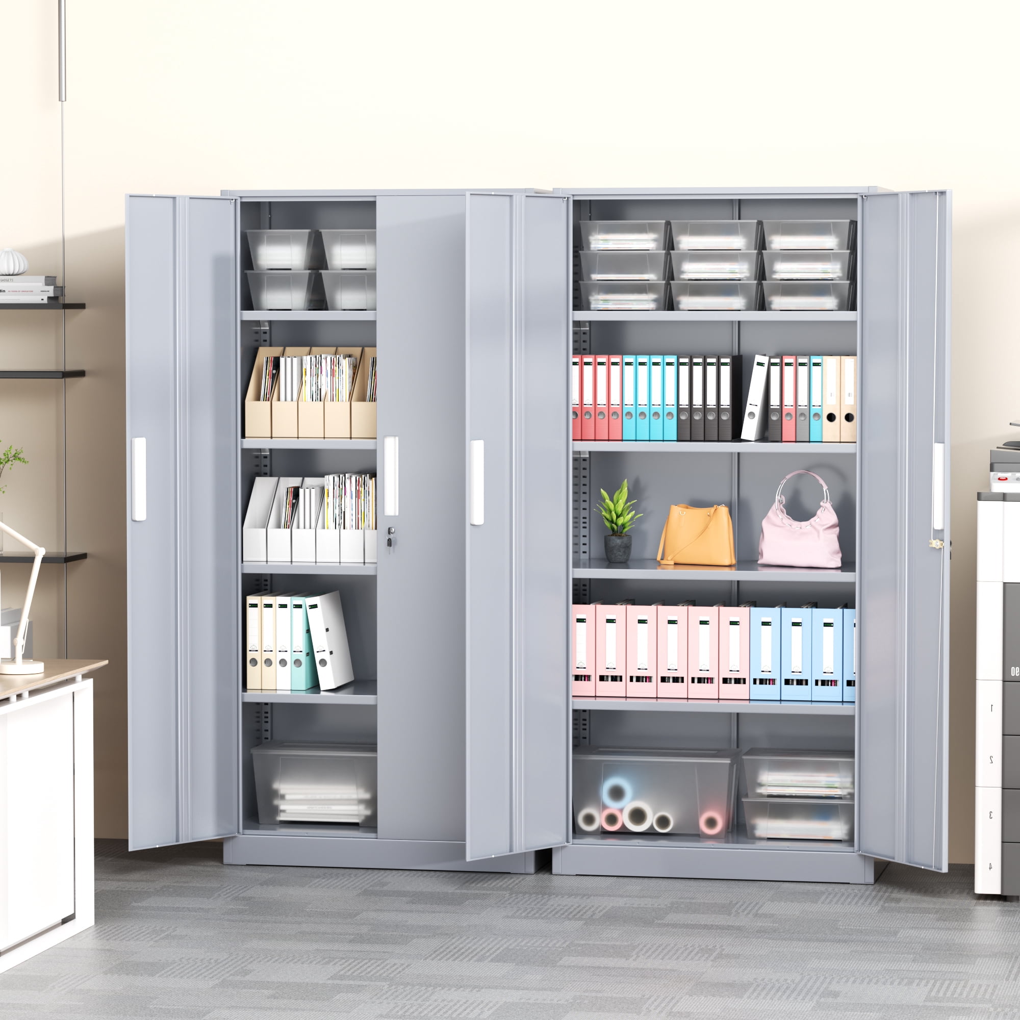 SOLAURA 71 in Tall Metal Garage Storage Cabinet with Locking Doors and Adjustable Shelves for Home, Office, Classroom(Dark Gray)
