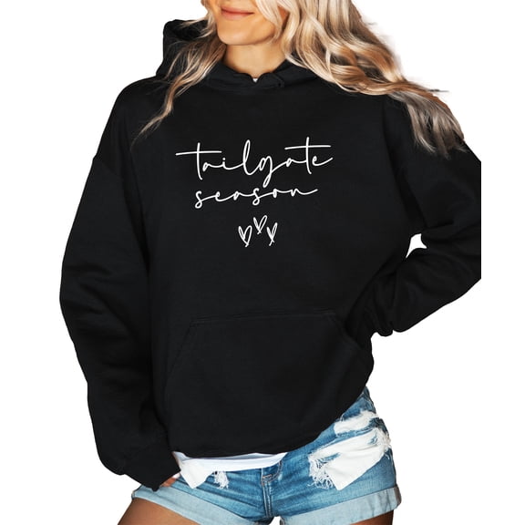 Tailgate Season Hoodie for Women Cute Football Game Day Pullover, Black Hoodie, M