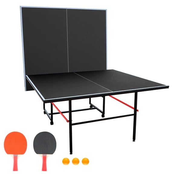 HooKung 9ft Table Tennis Table, Foldable Ping Pong Table sets, 0.5'' Thick for Indoor with Net, 2 Table Tennis Paddles and 3 Balls