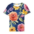 thumbnail image 3 of Camiseta de Cuello Redondo de Manga Corta con Impresión Floral para las Mujeres, Blusa de Poliéster Suave de Estilo de Vacaciones para el Uso Diario de Primavera Y Otoño, 3 of 5