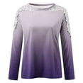 thumbnail image 4 of Leesechin Womens Tops Long Sleeve Deals Plus Size Solid Round-Neck Lace Hollow Out Long Sleeve Pullover Slimming Blouse T-shirt Tops in Clearance, 4 of 5