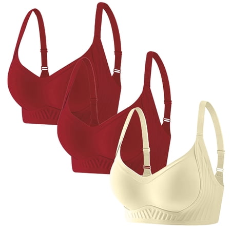 IQOGKRN 3 Pack Women Deep V Neck Jelly Support Wireless Bra Seamless No Underwire Thin Soft T-Shirt Bralette Push Up Adjustable Straps Multicolor #21 M