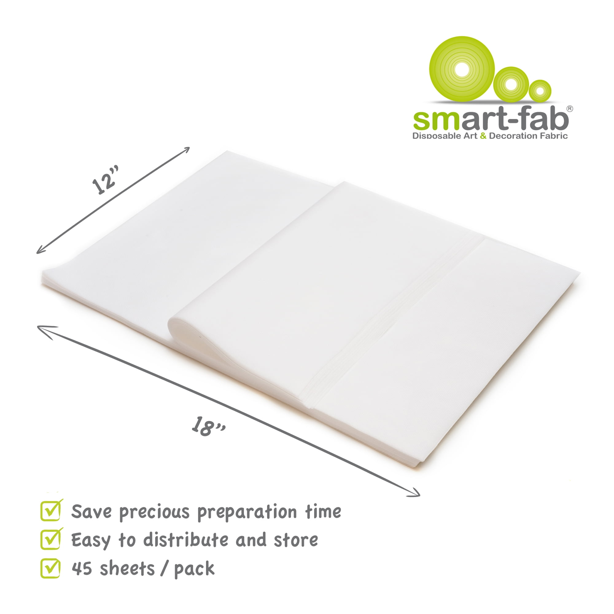 Smart-Fab Art & Decoration Fabric Sheets, 12" x 18", White, 45 Sheets Per Pack, 2 Packs