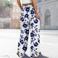 thumbnail image 4 of ClodeEU Wide Leg Pants for Women,Floral Printed Trousers with Pockets ,Elastic Waist With Drawstring Navy,Womens Plus XL, 4 of 8