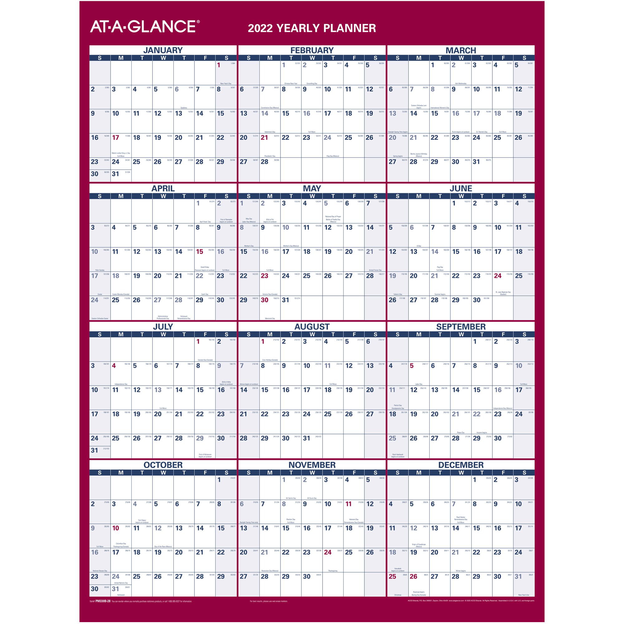 Year At a Glance Calendar Glance 2022 Buffalo Missoula Mt 