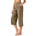 thumbnail image 6 of YuXingFu Womens High Waist Wide Leg Pleated Capri Pants - Side Pockets Work Summer Spring Khaki S, 6 of 7