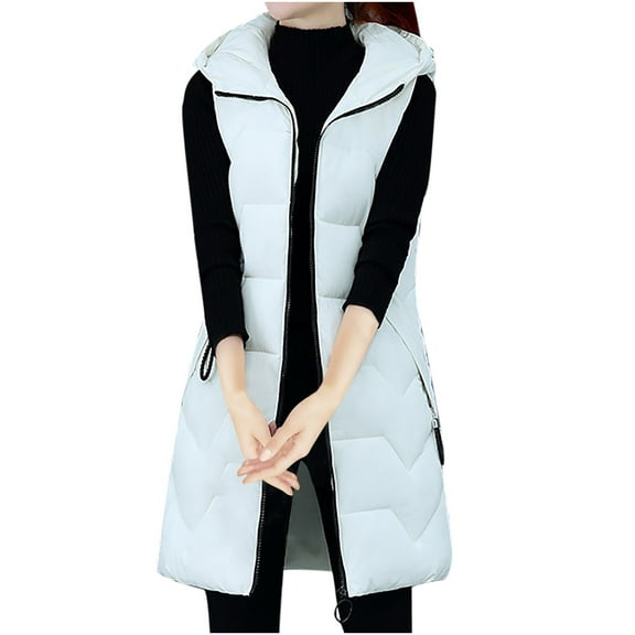 Ikevan Women Casual Slim Zippers Sleeveless Zipper Solid Warm Coat Tops Vest White 10(XL)