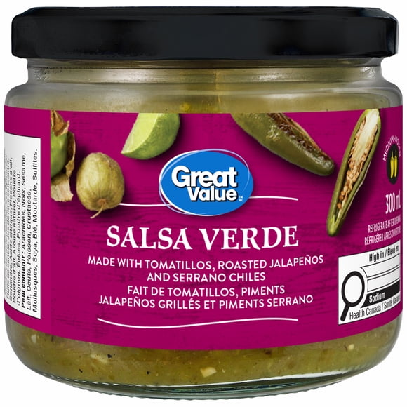 Salsa Verde Great Value - Inspire du Mexique - Fait avec des tomatillos, des piments jalapeños grillés et des piments serrano