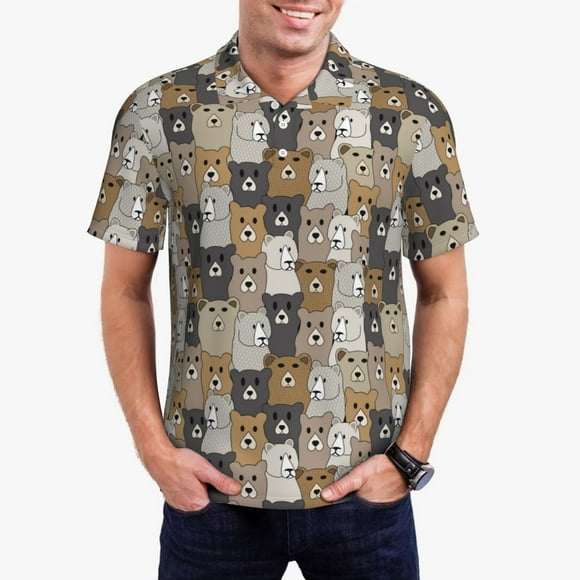 Balery Cartoon Bear Camisa Polo de Hombre con Estampado, de Manga Corta y Tejido Medio, Camisa Tipo Golf Polo-X-Large