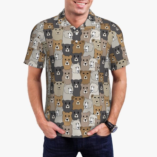 Balery Cartoon Bear Camisa Polo de Hombre con Estampado, de Manga Corta y Tejido Medio, Camisa Tipo Golf Polo-X-Large