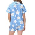 thumbnail image 4 of Gbsyewxs Girls Outfit Set 2 Piece Short Sleeve Lapel Star Print Tops And Shorts Set Nightwear Summer Girls Clothes Light Blue Size 8-9 Years, 4 of 5