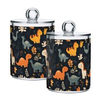 Yayeee 2 Pack Qtip Holder Bathroom Cotton Swab Canister with Lid Clear Dispenser Set, Cartoon Dinosaur