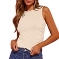 thumbnail image 2 of Womens Tank Tops Solid Color Sleeveless Crew Neck Slim Fit Basic Top Spring Summer Camisole Tops for Women Beige L, 2 of 7