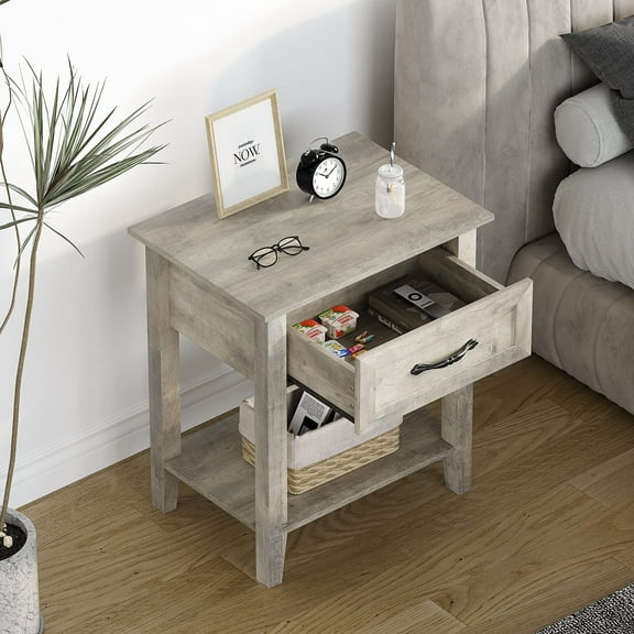AOILE Nightstand with Drawer and Shelf, Side Table for Bedroom, Living Room, Dorm