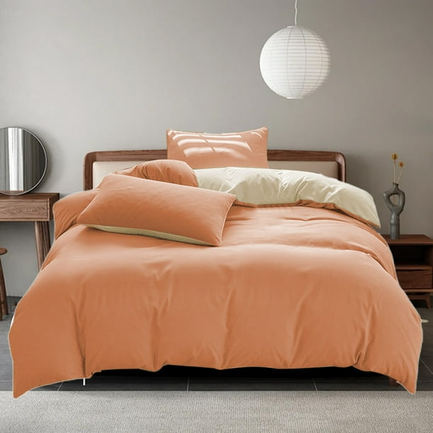 Juegos de colcha y cubrecama para todas las estaciones: juego de cama de 4 piezas, sábanas lavables de color liso, funda nórdica y fundas de almohada, sábanas de algodón lavado.