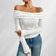 thumbnail image 4 of Blusa Mangas Largas Camiseta básica de manga larga para mujer, camisa informal para salir Ygjytge Blanco T M para Mujer, 4 of 5