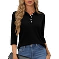 thumbnail image 3 of Nestiefly Women's Polo Shirt 3/4 Length Sleeve Tops Collared Button Down Golf Tee Casual Spring Summer Work T Shirts Black L, 3 of 5