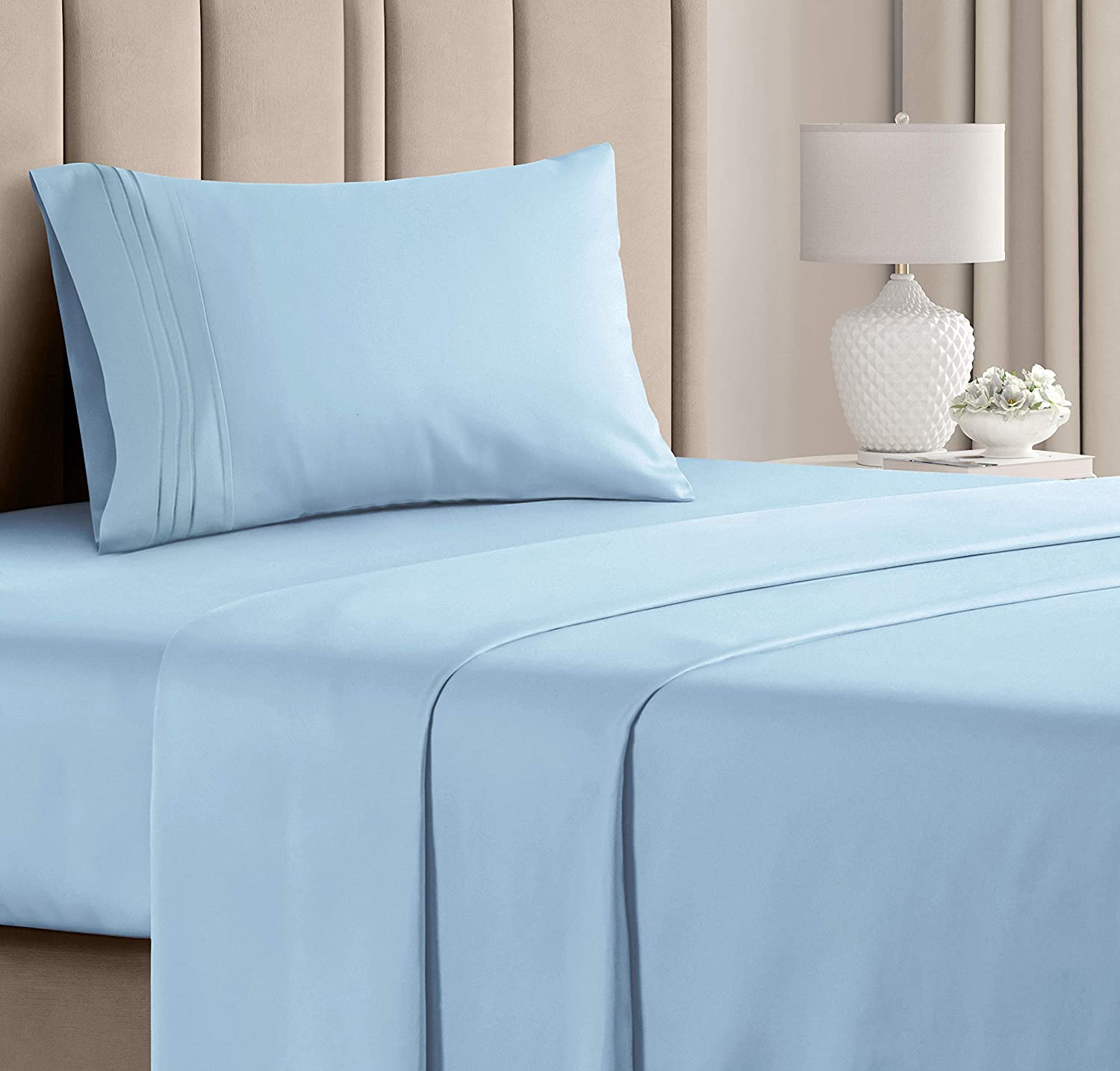 CGK Linens Microfiber 3 Piece Bedding Set, Twin XL Light Blue